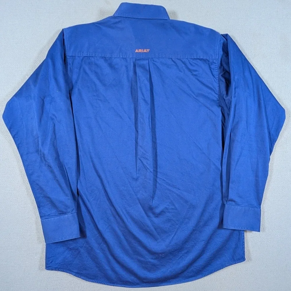 Ariat Button Down Shirt Mens Medium Blue Solid Twill Long Sleeve